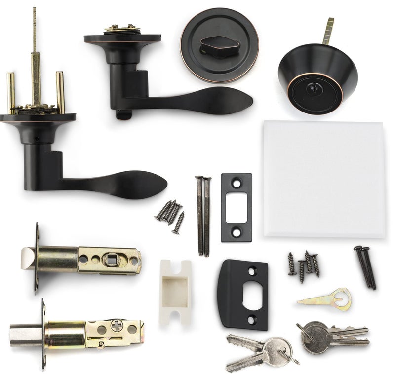Berlin Modisch Entrance Lever Door Handle (for Office and Front Door) Reversible for Right and Left Side and a Single Cylinder deadbolt Set Keyed Alike Combo Pack - Image 4